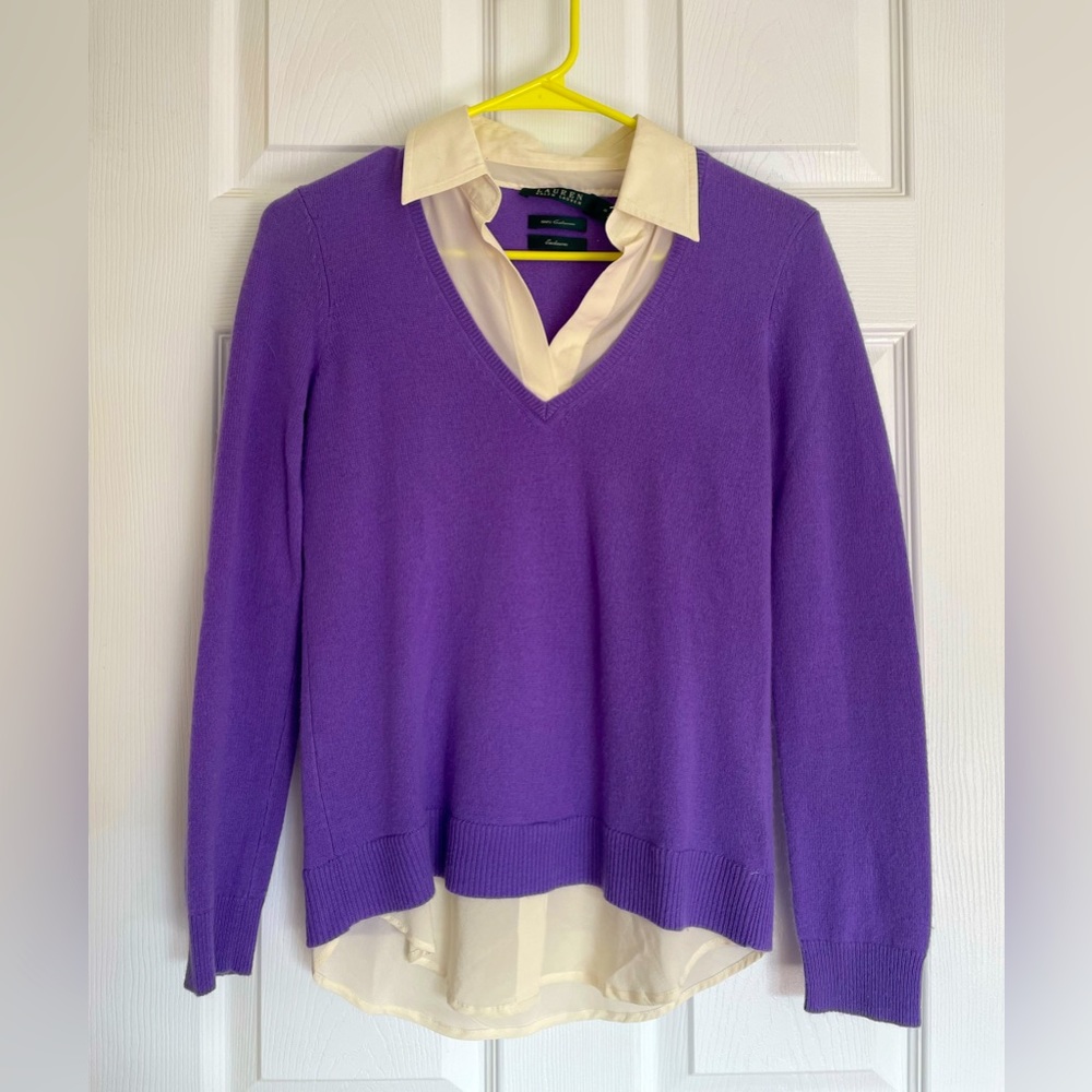 Lauren by Ralph Lauren Cashmere and Silk Violet Sweater XS